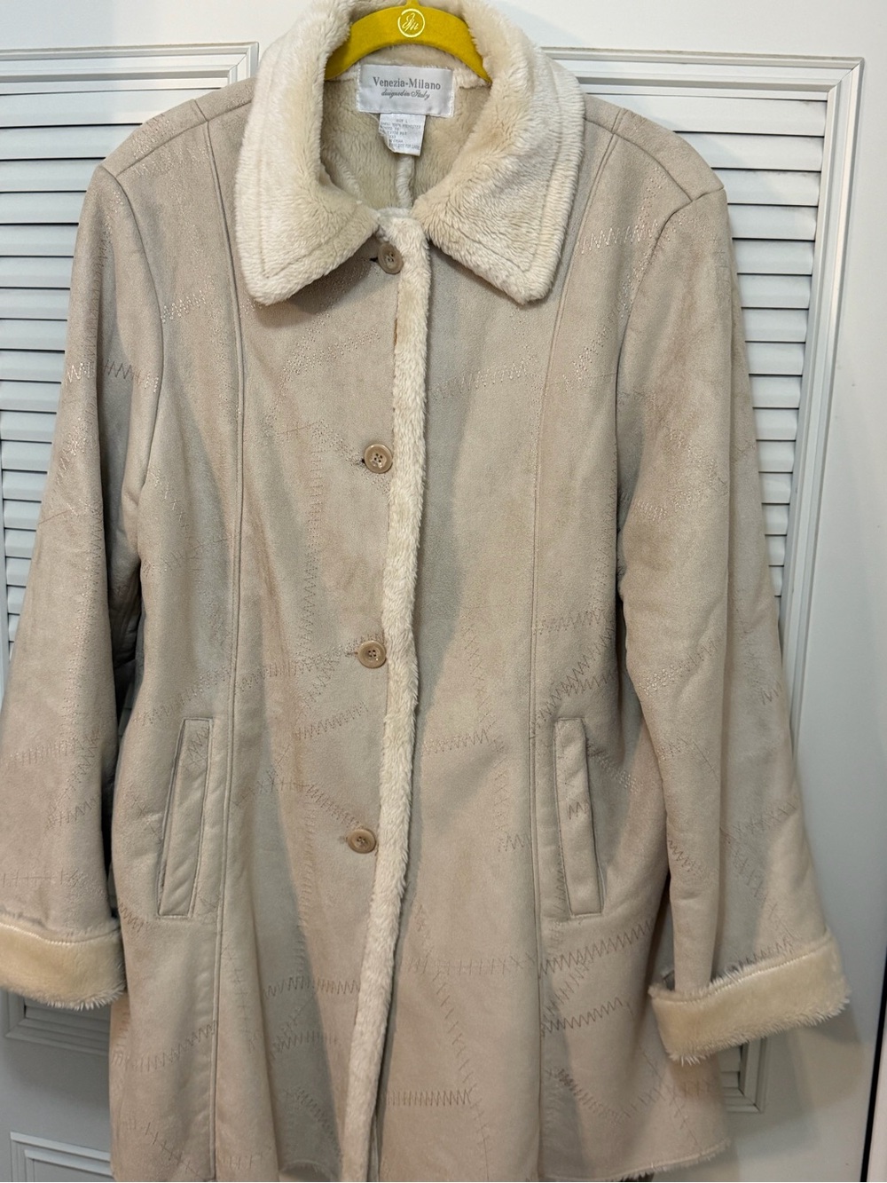 Venezia-Milano • Faux Suede Shearling-Lined Coat • Size L, Beige